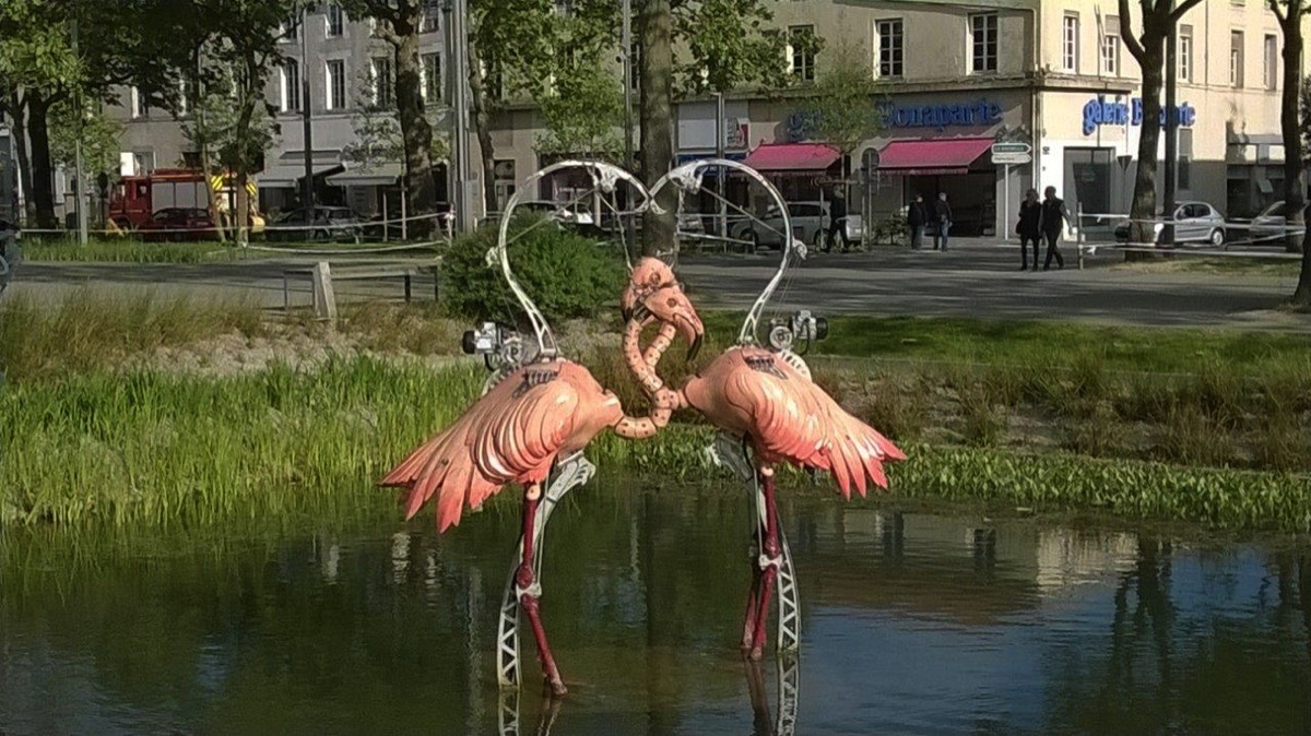 Mechanical Flamingos in the centre of La Rooche sur Yon