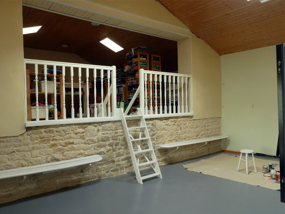 Repointed stone wall in the games room